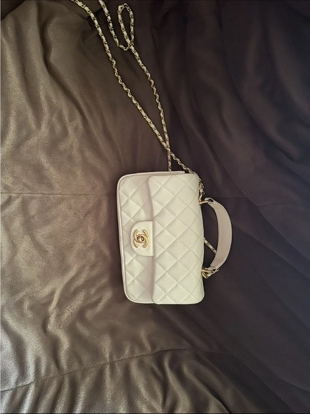 CHANEL White Quilted Mini Flap Top-Handle Crossbody
